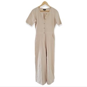 Roolee Beige Short-Sleeve Button-Front Jumpsuit